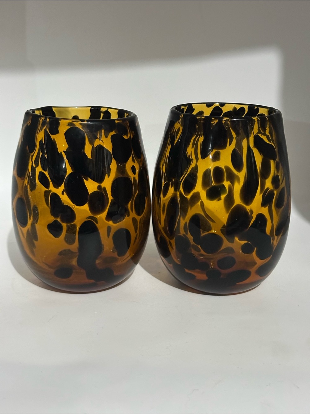 Amber and Black Tortoiseshell stemless glasses set if 2